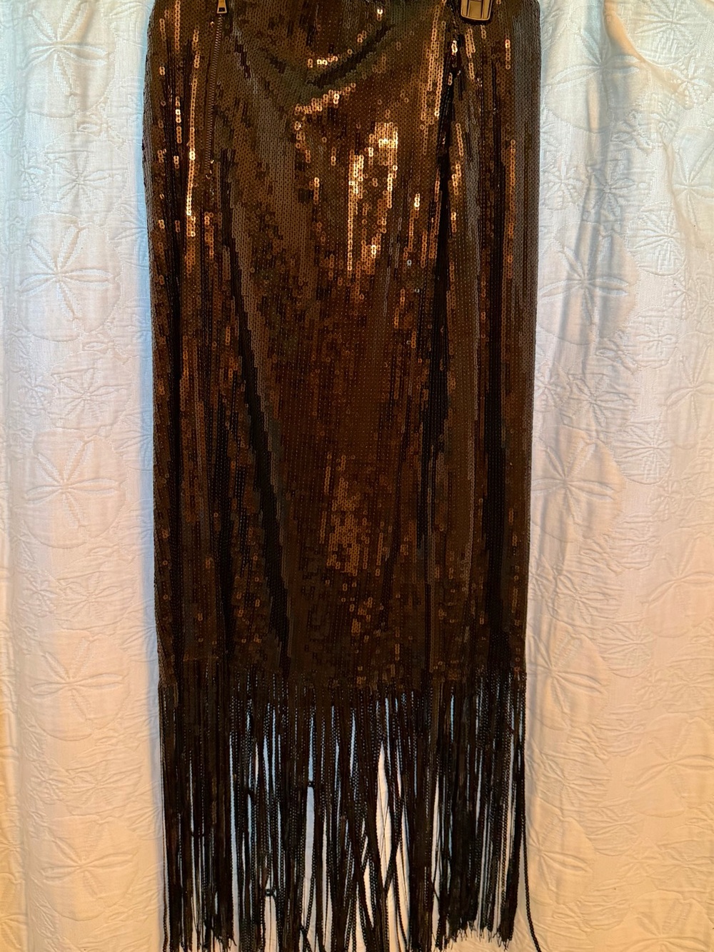 Muse Black Sequin Fringe Maxi Skirt
